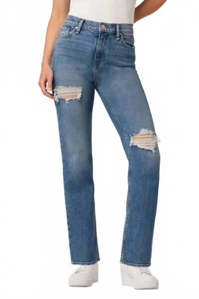 Hudson Remi High-rise Destructed Straight Denim Jeans In Medium Blue