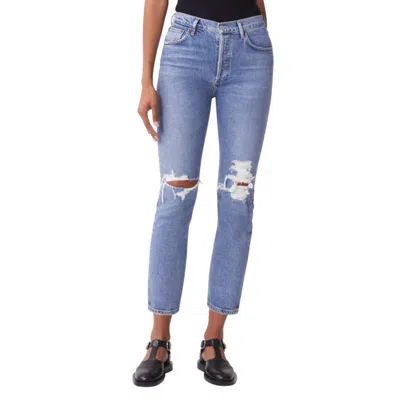 Hudson Riley High Rise Straight Jean In Whiplash In Blue
