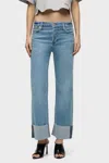 Hudson Rosie Mid-rise Wide Leg Jean With Cuff In Oak In Brown