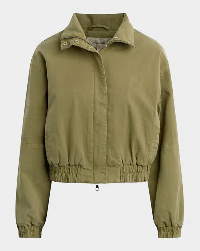 Hudson Sporty Cotton-blend Crop Bomber Jacket In Green
