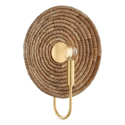 Hudson Valley Ashby 14 1/2" High Aged Brass And Woven Natural Wall Sconce