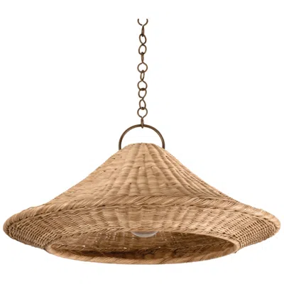 Hudson Valley Baychester 32"w Bronze Leaf Pendant Light W/ Rattan Shade
