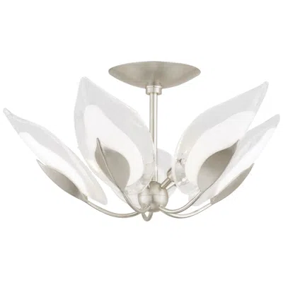 Hudson Valley Blossom 24"w Silver Leaf 5-light Ceiling Light