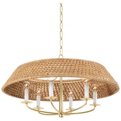 Hudson Valley Bradley 30" Wide Vintage Gold Leaf 6 Light Chandelier