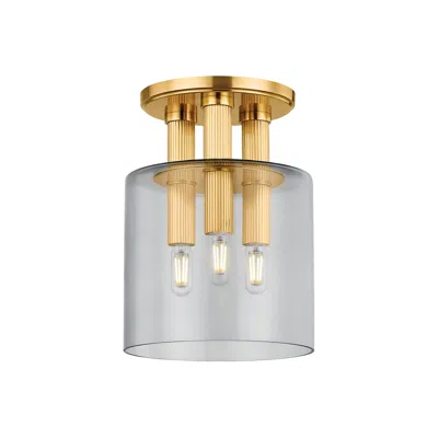 Hudson Valley Crystler 8.5" 3 Lt. Aged Brass Flush Mount
