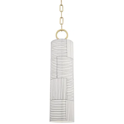 Hudson Valley Ebrookville 5" Wide Aged Brass Pendant Light With Stripe Ceramic