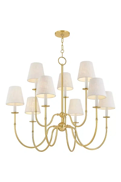 Hudson Valley Lighting Amina 9-light Aged Brass Chandelier With Textured Linen Shade In Gold