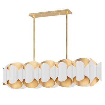 Hudson Valley Lighting Banks 12 - Light Kitchen Island Linear Pendant In Gold Leaf,white