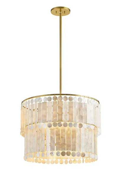 Hudson Valley Lighting Mitzi Melisa 6-light Aged Brass Chandelier With Capiz Shade In Gold