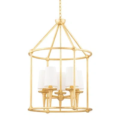 Hudson Valley Lighting Torch 5 - Light Lantern Geometric Chandelier In Gold Leaf