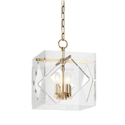 Hudson Valley Lighting Travis 4 - Light Lantern Square Pendant In Aged Brass