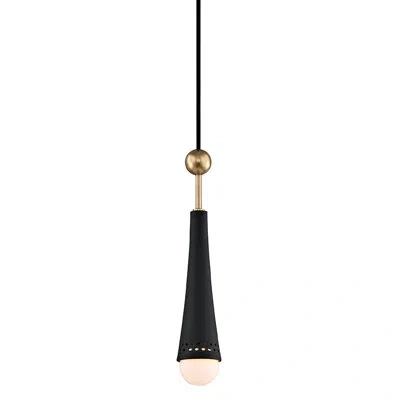 Hudson Valley Lighting Tupelo 1 - Light Single Cone Pendant In Aged Brass,black