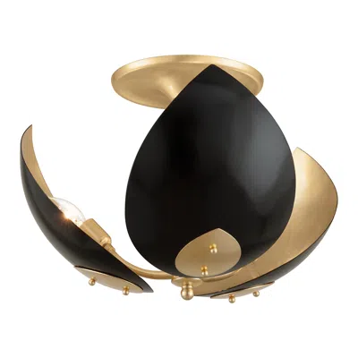 Hudson Valley Lotus 19" Wide Gold Leaf/black 3 Light Semi Flush