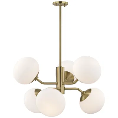Hudson Valley Mitzi Estee 28" Wide Aged Brass White Glass Modern 6-light Chandelier