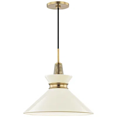 Hudson Valley Mitzi Kiki 14" Wide Aged Brass And Cream Shade Modern Pendant Light