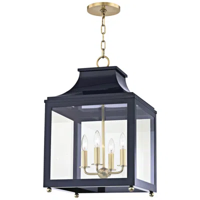 Hudson Valley Mitzi Leigh 16" Wide Brass And Navy Traditional 4-light Pendant