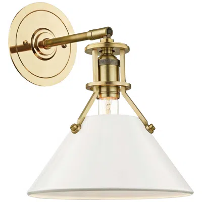 Hudson Valley Painted No.2 11"h Aged Brass Wall Sconce W/ Off-white Shade