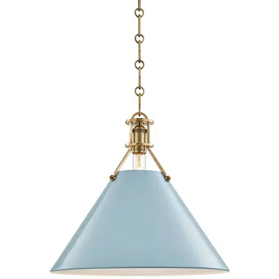 Hudson Valley Painted No.2 16"w Aged Brass Pendant With Blue Bird Shade