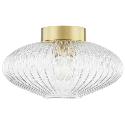 Hudson Valley Reba 16" Wide Brass And Ribbed Glass Ceiling Light