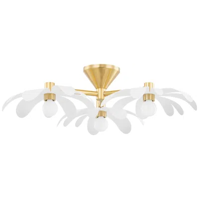 Hudson Valley Twiggy 7" Wide 3-light Brass And White Ceiling Light