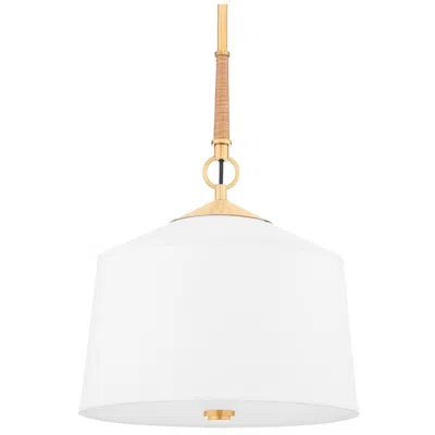 Hudson Valley White Plains 14" Wide Aged Brass Drum Pendant Light