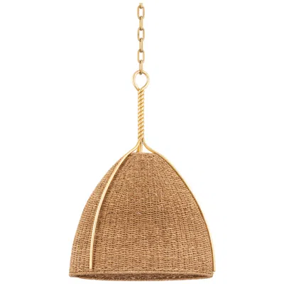 Hudson Valley Woodlawn 18 1/2" Gold And Natural Fiber Dome Pendant