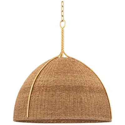 Hudson Valley Woodlawn 28 1/2" Gold And Natural Fiber Dome Pendant