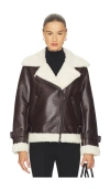 Hudson Vegan Leather Sherpa Jacket In Brown