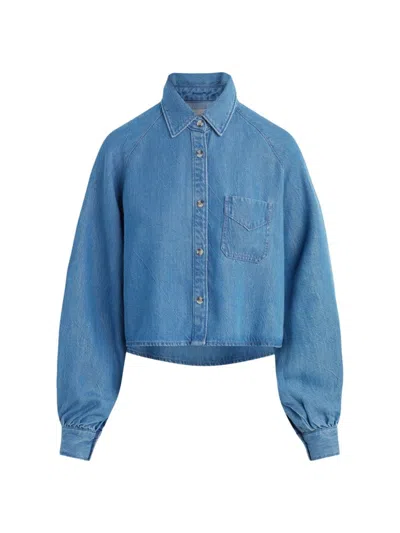 Hudson Button Front Cropped Denim Shirt In Carnival