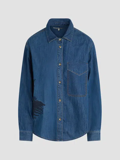 Hudson Women's Embroidered Palm Oversized Button-front Denim Shirt In Blue