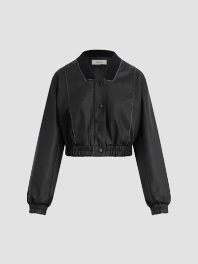 Hudson Faux Leather Bomber Jacket In Black