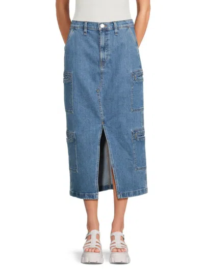 Hudson Women's Front Slit Midi Denim Skirt In Blue