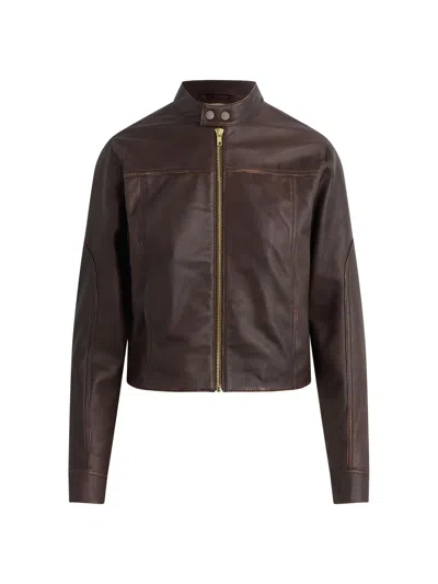 Hudson Women's Leather Moto Jacket In Brown
