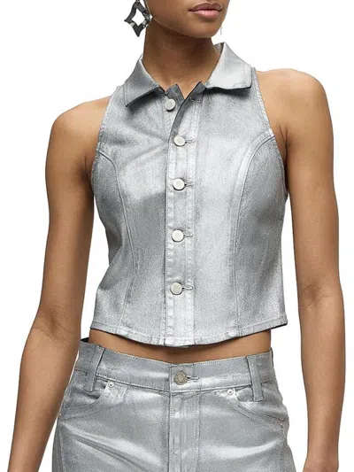 Hudson Women's Metallic Denim Halter Vest In Gray