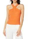 Hudson Twist Crossover Rib Halter Tank In Papaya Spark