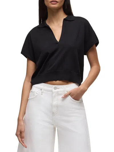 HUDSON WOMEN'S SILK DRAPED COLLARED SHORT-SLEEVE SWEATER