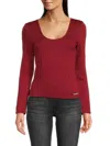 Hudson Women's Solid Scoopneck Top In Red Dahlia