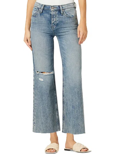 Hudson Womens High Rise Destroyed Wide Leg Jeans In Blue