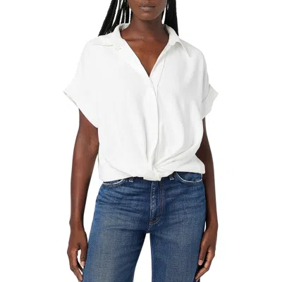 Hudson Womens Knotted Short Sleeve Button-down Top In White