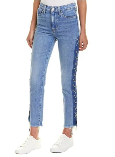 Hudson Zoeey High Rise Lace Up Sides Straight Leg Crop Denim Jeans In Blue