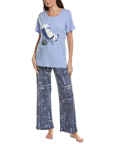 Hue 2pc Embellished Pajama Set In Blue