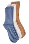 Hue 3-pack Scalloped Pointelle Crew Socks In White,beige,blue