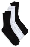 Hue 3-pack Scalloped Pointelle Crew Socks In Black/white