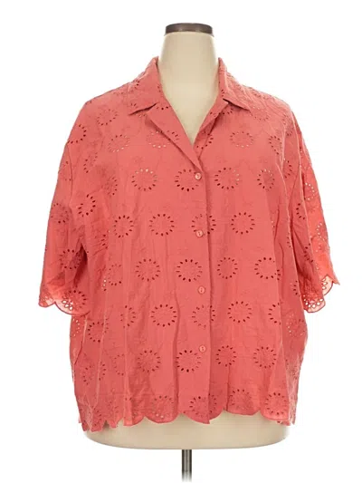 Pre-owned Hue 3/4 Sleeve Button Down Shirt In Pink