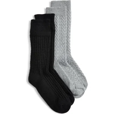 Hue Assorted 2-pack Textured Crew Socks In Black