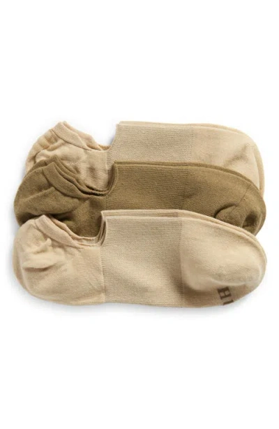 Hue Assorted 3-pack Arch Hug Cotton Blend Liner Socks In Brown