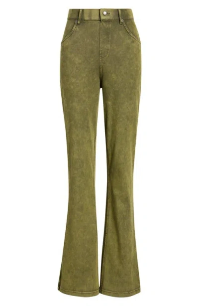 Hue Baby Bootcut Denim Leggings In Olive Acid Wash