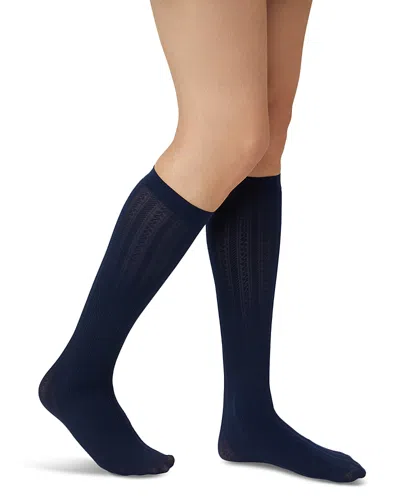 Hue Cable Knee Socks In Blue