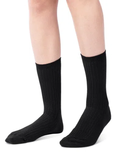 Hue Cotton Stretch Blend Rib Classic Crew Socks In Black