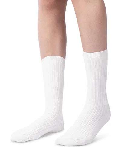 Hue Cotton Stretch Blend Rib Classic Crew Socks In White